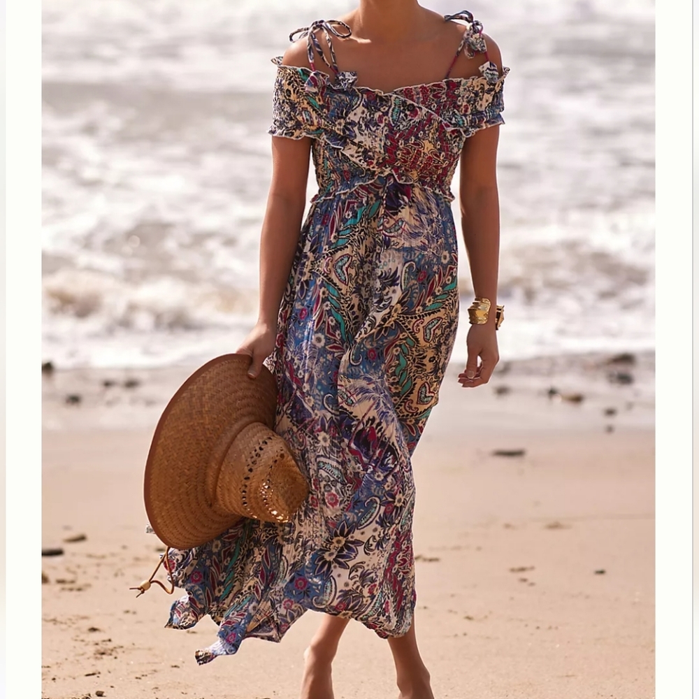 By Anthropologie Smocked Gauze Criss-Cross Dress